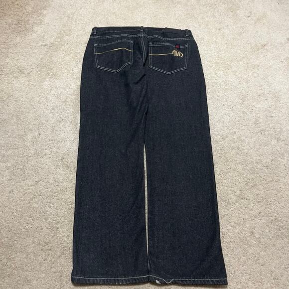 Y2K Mecca Baggy Skater Embroidered Black Jeans 36Wx32L - Picture 1 of 8